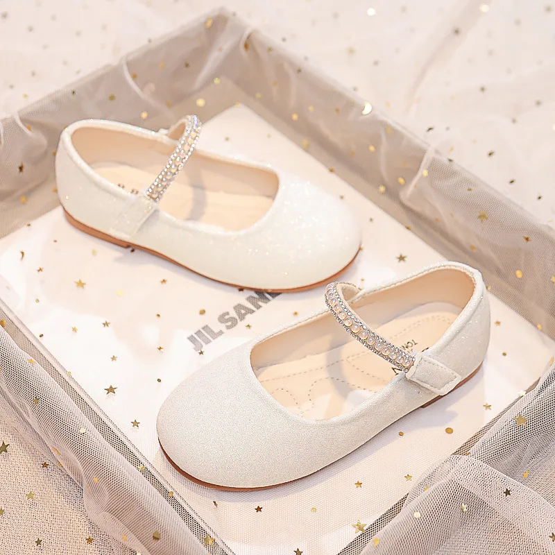 Soft Rhinestones Shine Solid Color Non-slip Girls Mary Janes for Party Wedding Shows Cute leather shoes