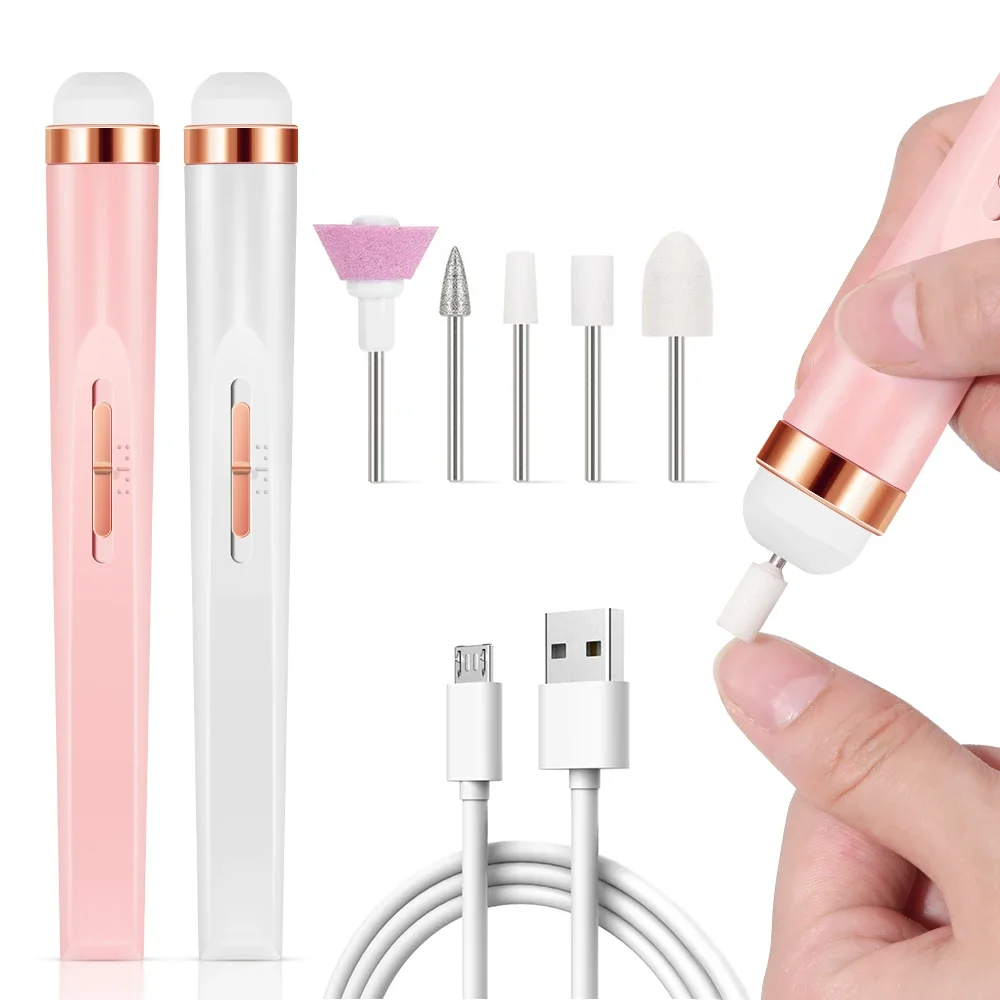 Electric Nail Drill 5 In 1 Electric Nail Polish Drill Machine With Light Portable Battery Mini Manicure Art Pen For Gel Remover