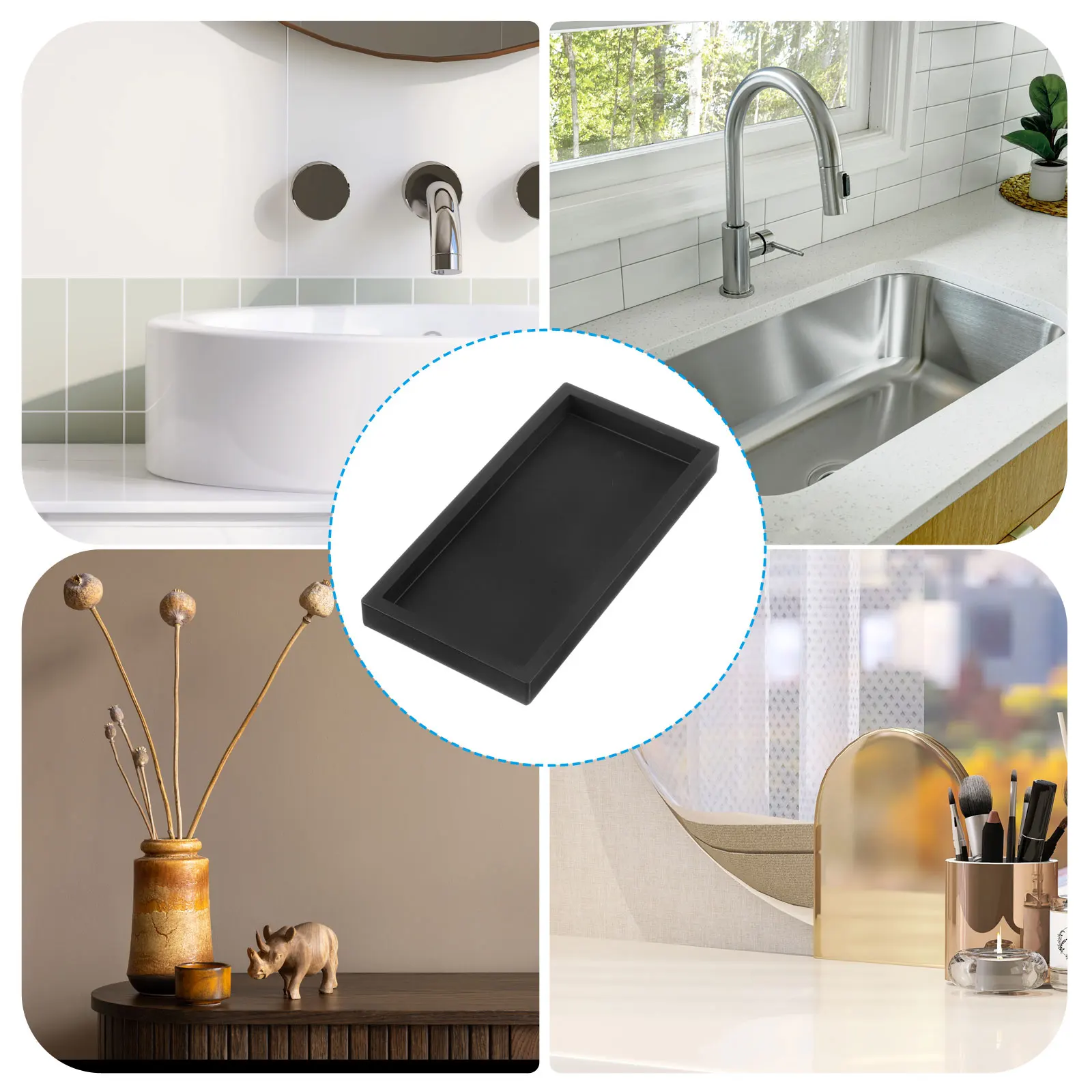 Bathroom Vanity Trays Silicone Bathroom Tray Shatterproof Durable Rectangle Tray for Restroom Dresser Kitchen 1/2pcs