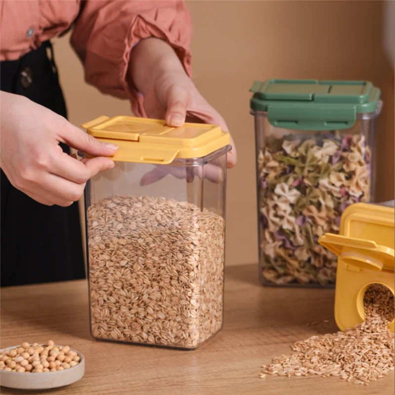 Double Grid Plastic Cereals Food Storage Jar Container Kitchen Organizer Eco Friendly Cookie Box Dried Grains Tank with Lids 6