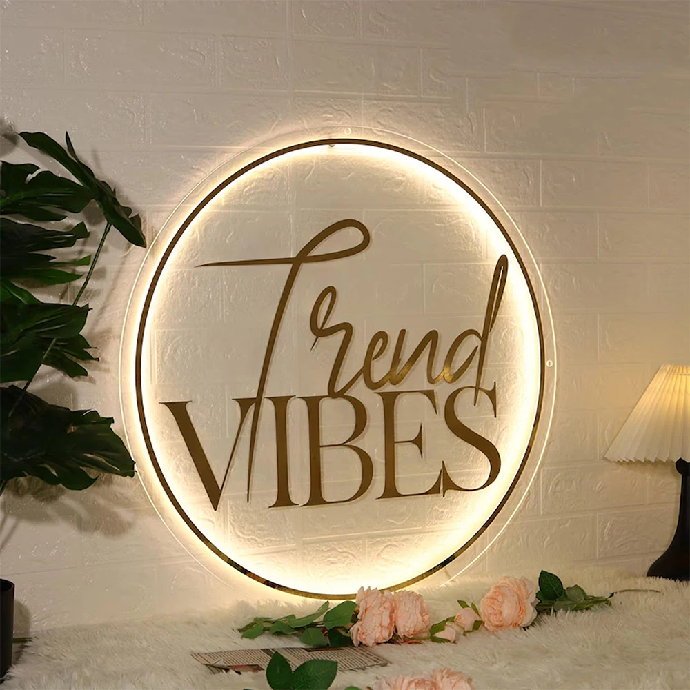 Acrylic Sign Personalise Signboard Business Neon LED Circle Backlight Name Decor Office Door Sign Wall Decor Signs