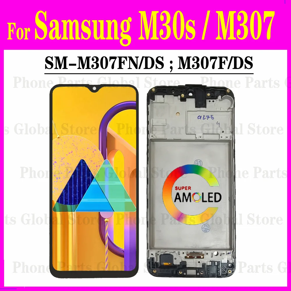 

ЖК-дисплей AMOLED для Samsung M30S, ЖК-дисплей для Galaxy M307 с рамкой, экран для фотографий, цифровой преобразователь сенсорного экрана в сборе