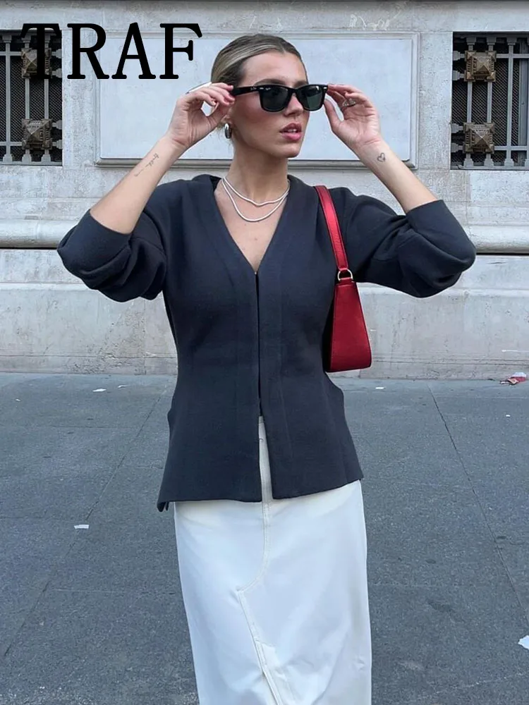 TRAF Women Knit Mini Skirt Sets For Women 2 Pieces Knit Coat Women Suits New Two Piece Set Women Outfit Streetwear Clothing - Image 5