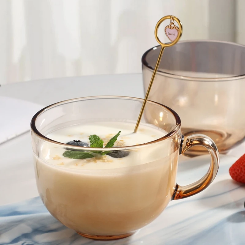 500ml Brown Glass Cups Milk Oatmeal Breakfast Mug With Handle La