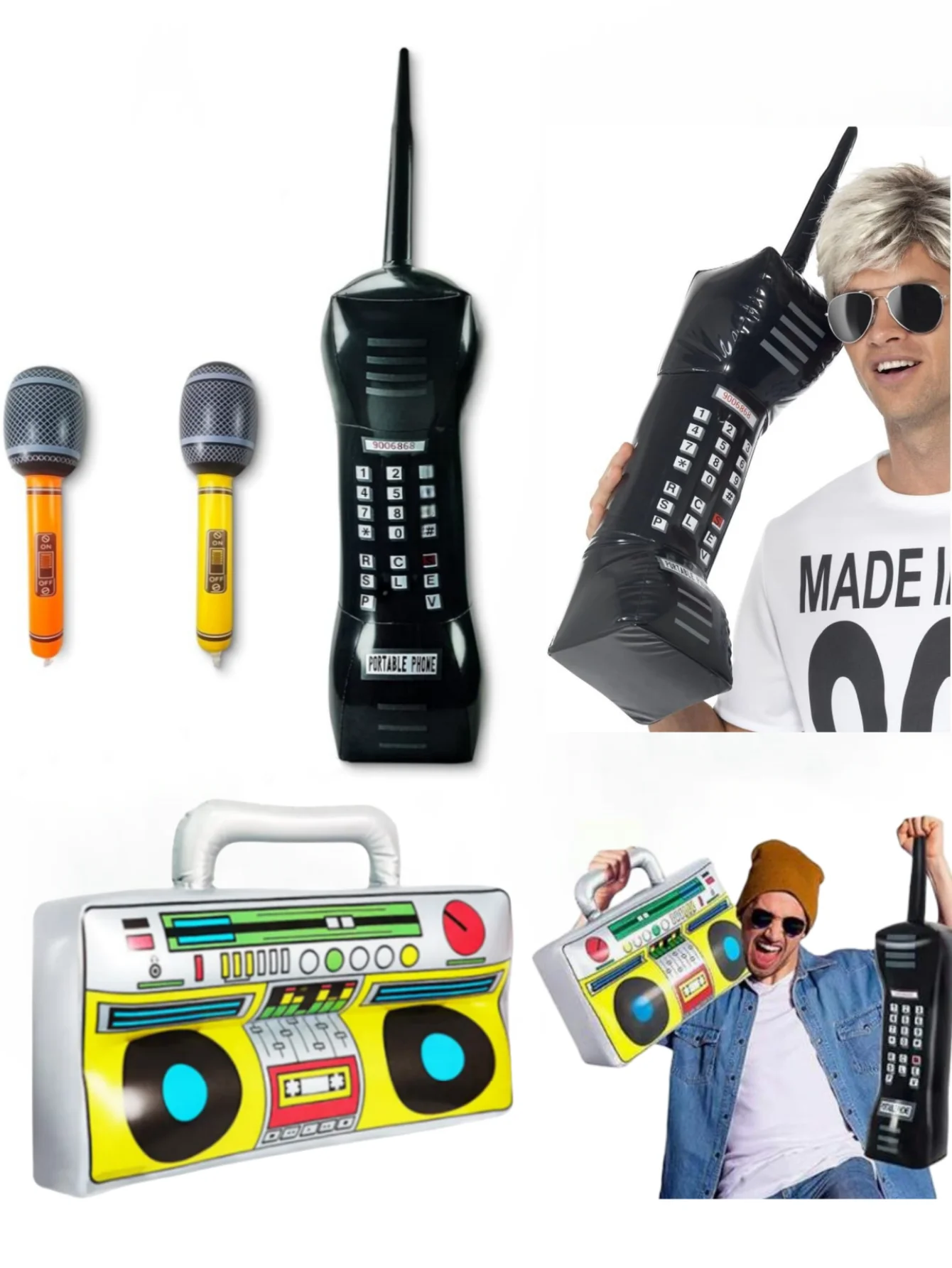 2pcs Inflatable phone and inflatable radio Boombox Hip Hop party decor, music themed party decor, Disco retro themed decor