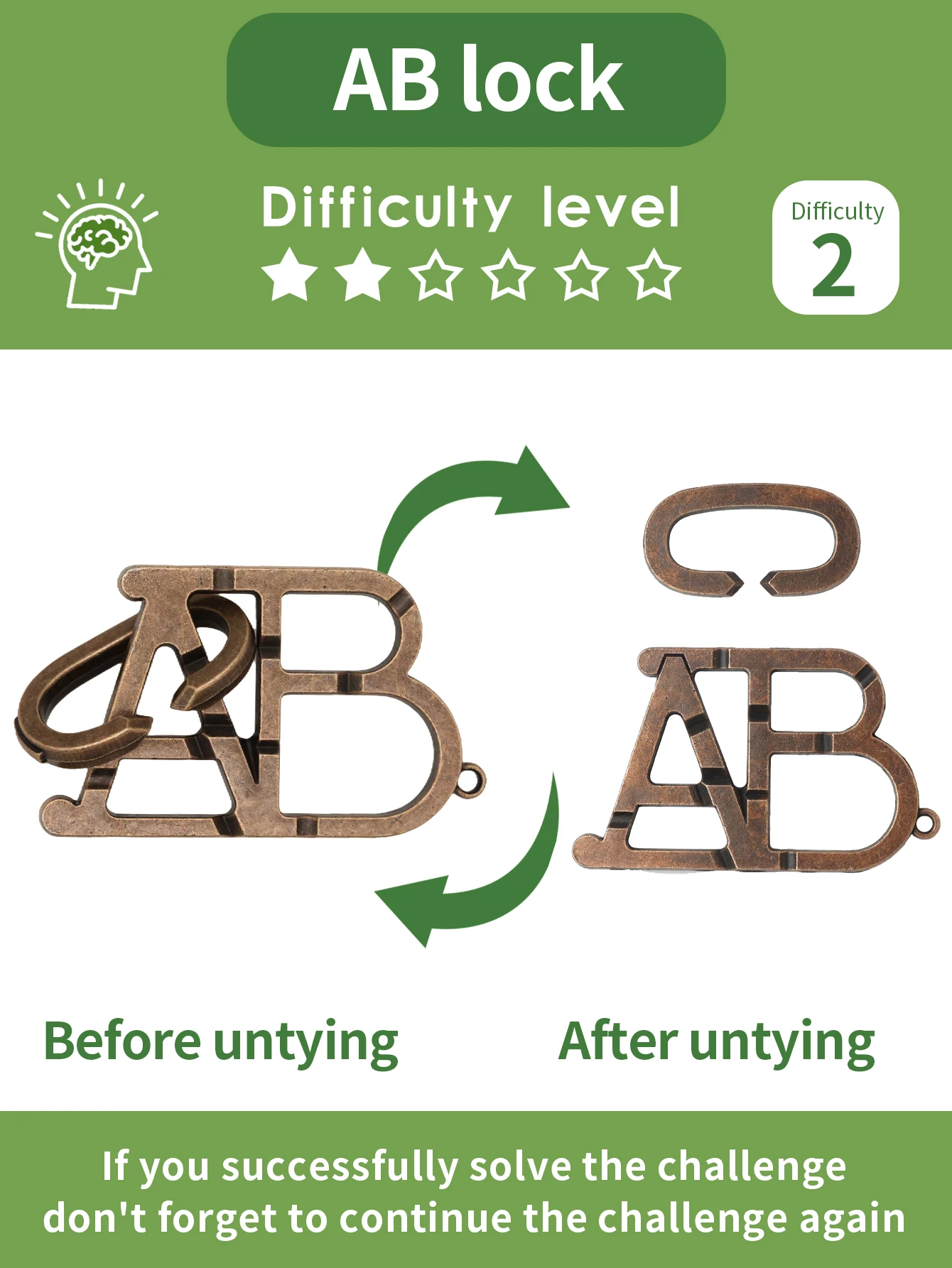 Educational Unlocking Toy Ab Lock Puzzles Training Youth Reaction Ability Kongming Design Brain Teaser Game for Teens