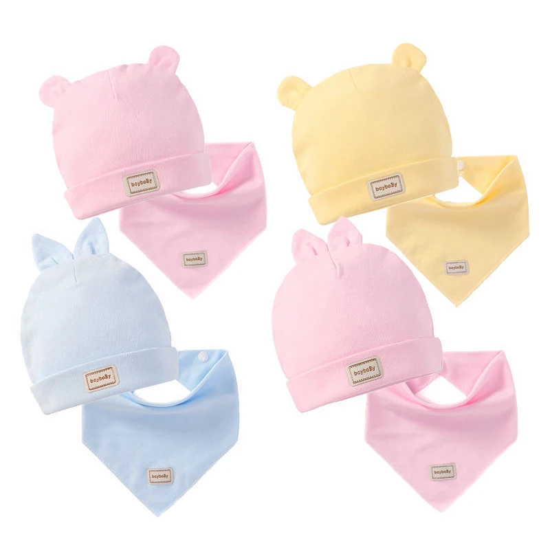 

Cute Colors Kids Hat with Bibs Candy Solid Boys Girls Beanie Baby Beanies Cotton Newborn Bibs Warm Toddler Caps Infant Accessory
