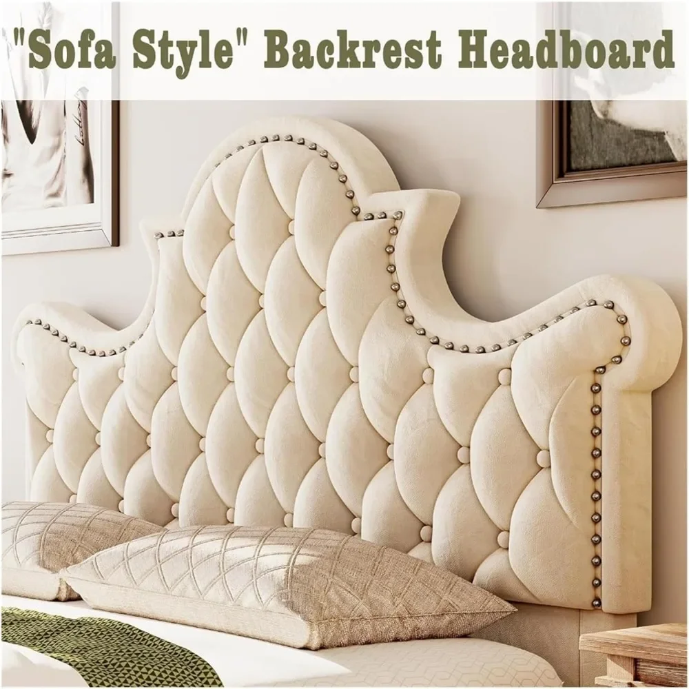 Queen Size LED Bed Frame, Queen with 58" Tall Tufted Headboard, Sturdy and Noiseless, Cream Bed Frame, Queen Bed Frame 3