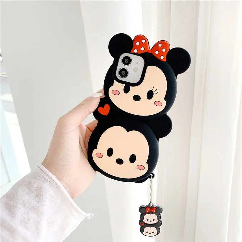 Disney Mickey Winnie Pooh 3D Cartoon Mobile Phone Case with Pendant for iPhone 13 12 11 Pro Max XR XS Plus Cute Back Covers best iphone 13 pro max case