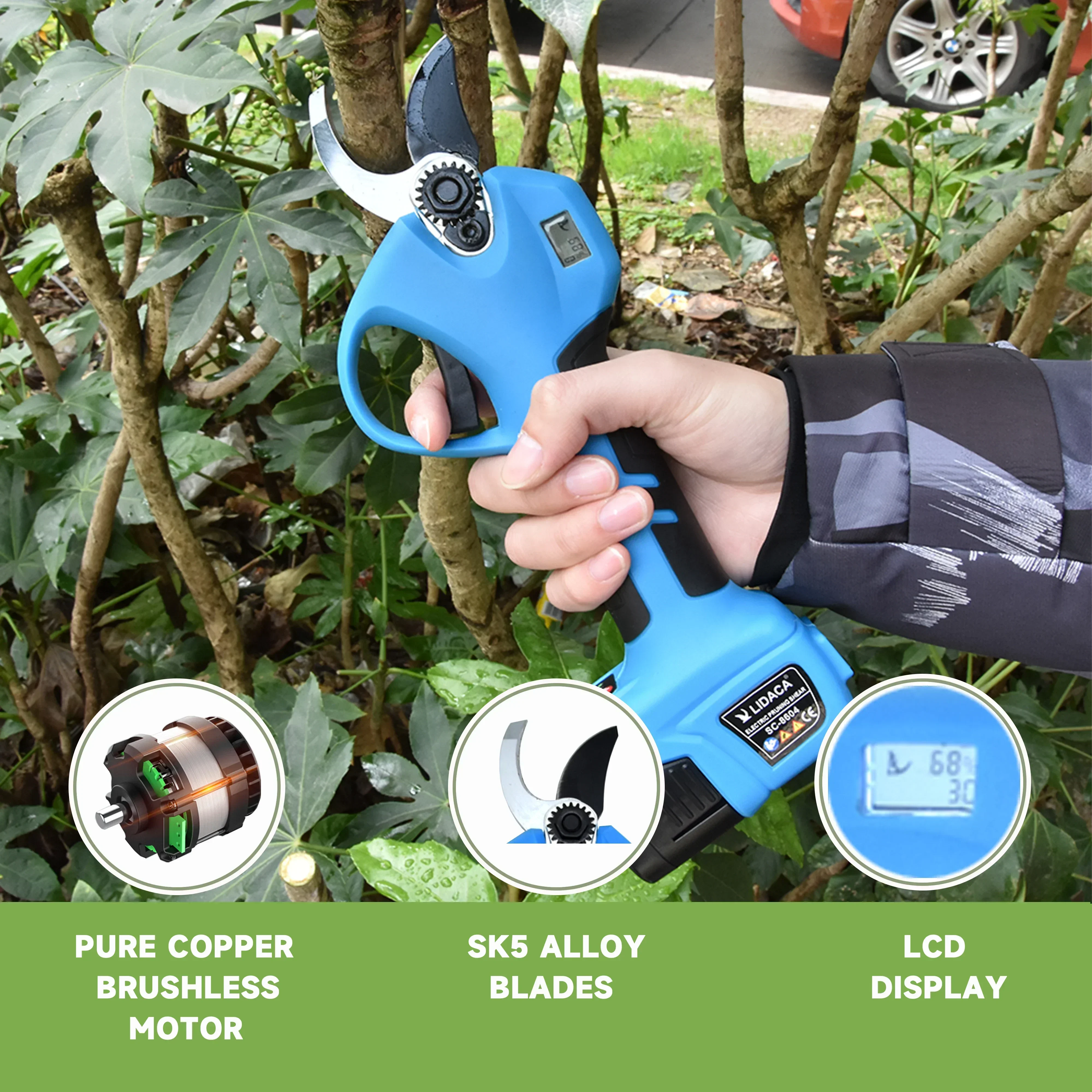 Electric Pruning Shears Battery Pruning Scissors LCD display Bonsai garden powerful cordless for 28mm pruning shears