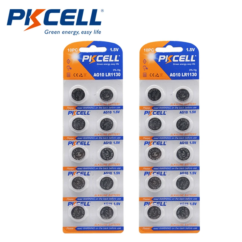 Pkcell Lr1130 Batterie A Bottone Ag10 1.5V Batteria Alcalina Lr54 Lr54 Ag10 1168A 389A Lavoro Per Orologi Giocattoli