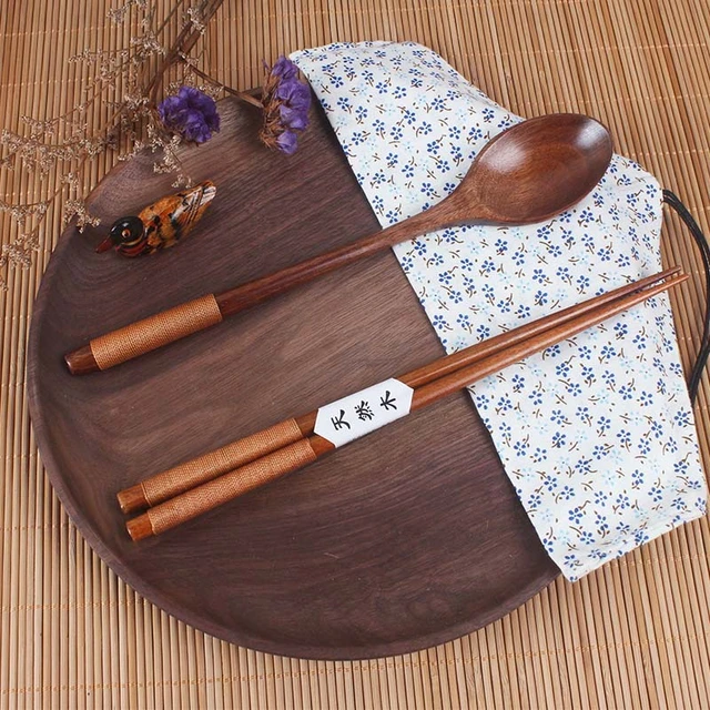 Japan Style Wooden Tableware Set Spoon Fork Chopsticks With Storage Case  Travel Cutlery Set - AliExpress