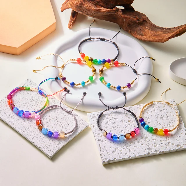 Bracciale Intrecciato Con Ciondolo In Cristallo Con Perline Di Pietra – .olivenorma - Foto 12