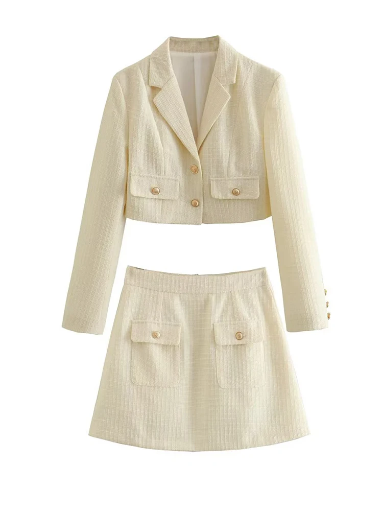 Tweed Women Elegant White Two Piece Set 2023 Autumn Fashion
