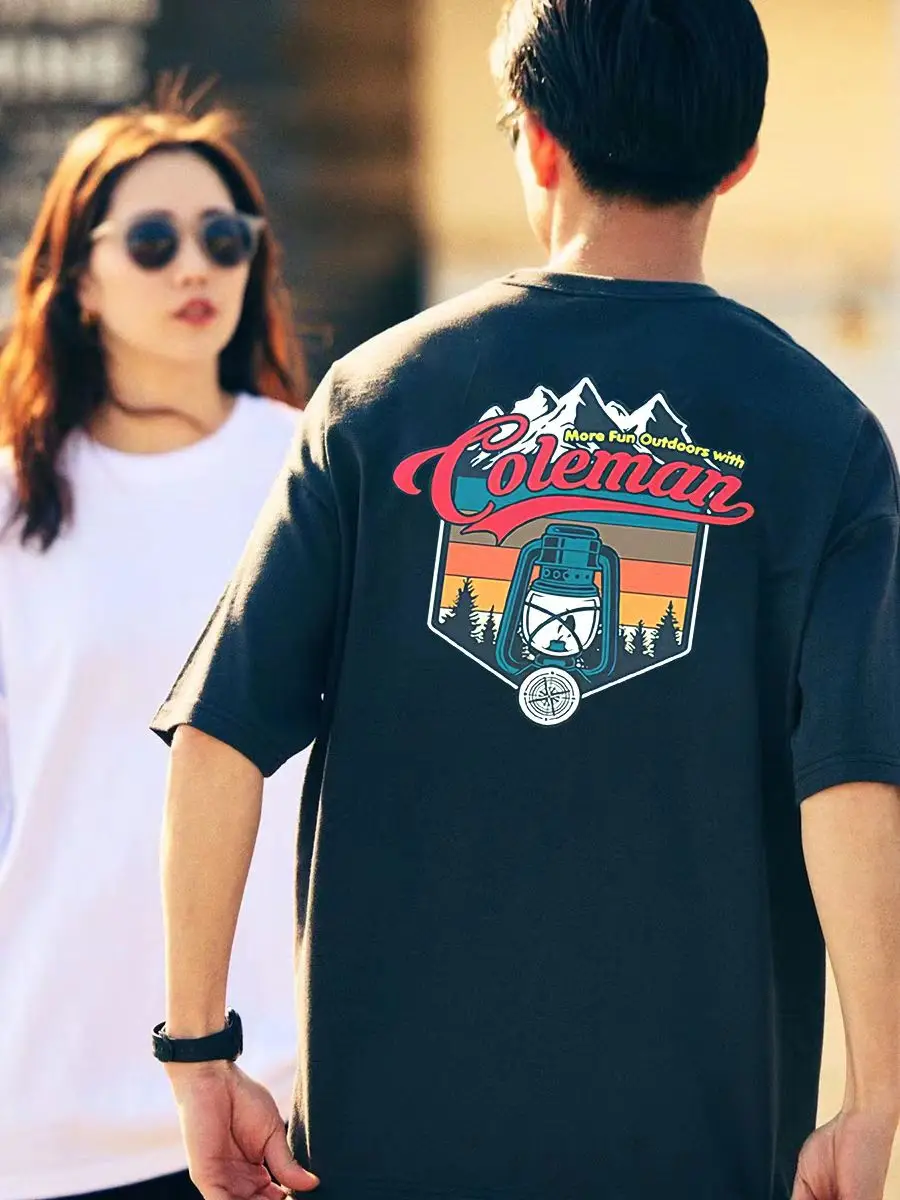 Summer Camping Short Sleeve Loose T-shirt Round Neck Men's Cotton Men and Women Same