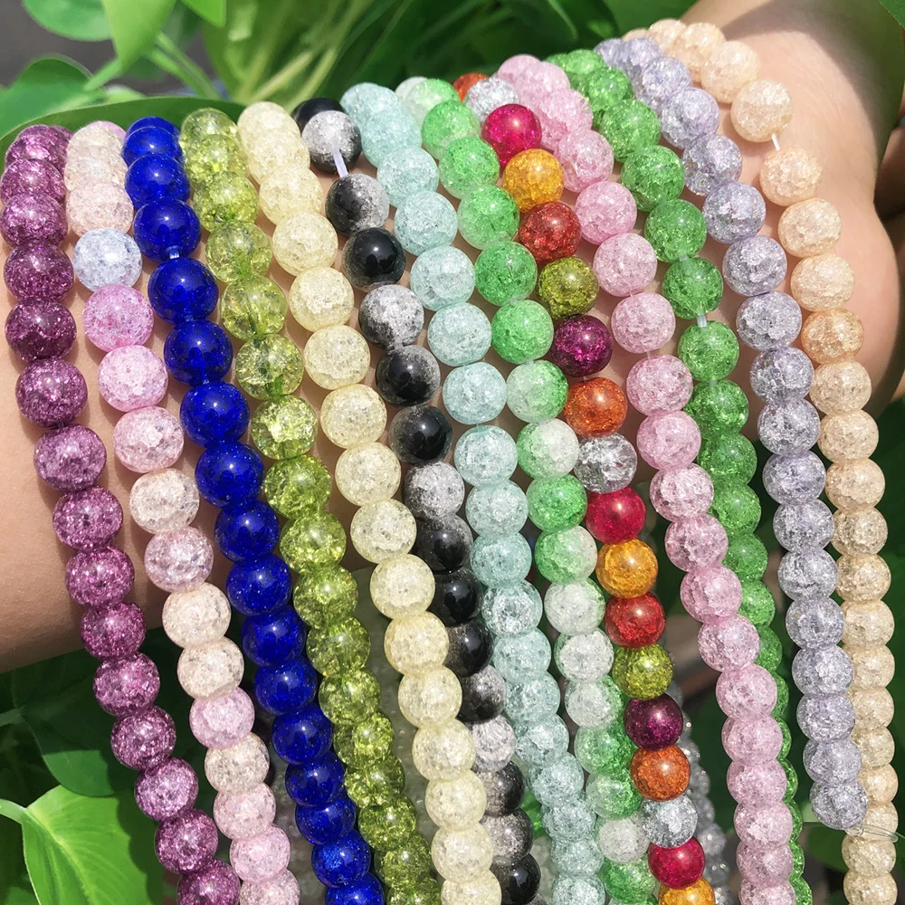 Natural Snow White Cracked Quartz AB Multicolor Crystal Glass Beads Round Spacer Loose Beads For Jewelry Making DIY Bracelets