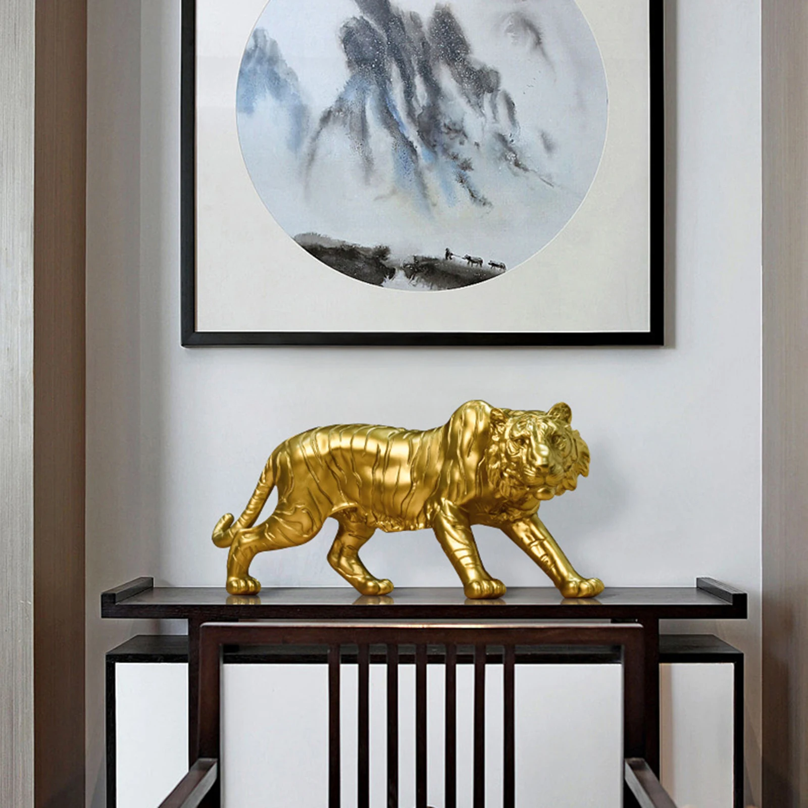 Gold Resin Tiger Statue Ornament for Home Living Room Decor