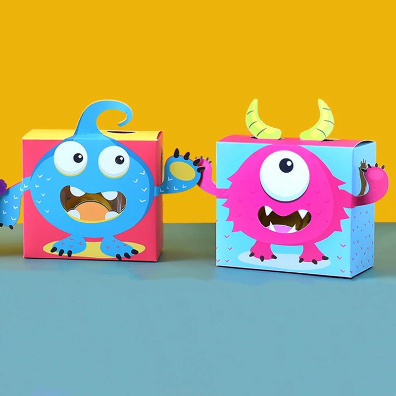 20/50/100pc Paper Gift Bag With Handle Monster Party Favors Boxes For Kids Birthday Deco