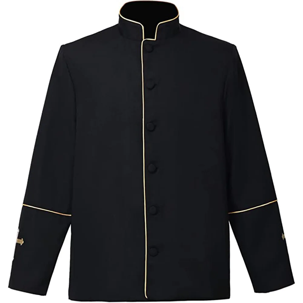 Men Stand Collar Church Priest Robe Trench Jacket Cassock Clergy Preacher Minister Choir Roman Pastor Halloween Costume