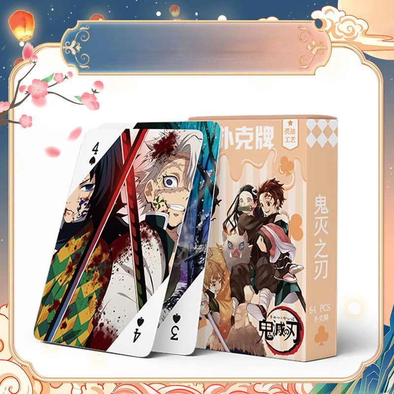 Demon Slayer Playing Card Poker Game Deck Gold Leaf Poker Suit Anime Paper Cards Magic Cartoon Gift Collection Set stobok 1 set festival blessing cards new year cards blank new year greeting cards paper gift cards envelopes for new year