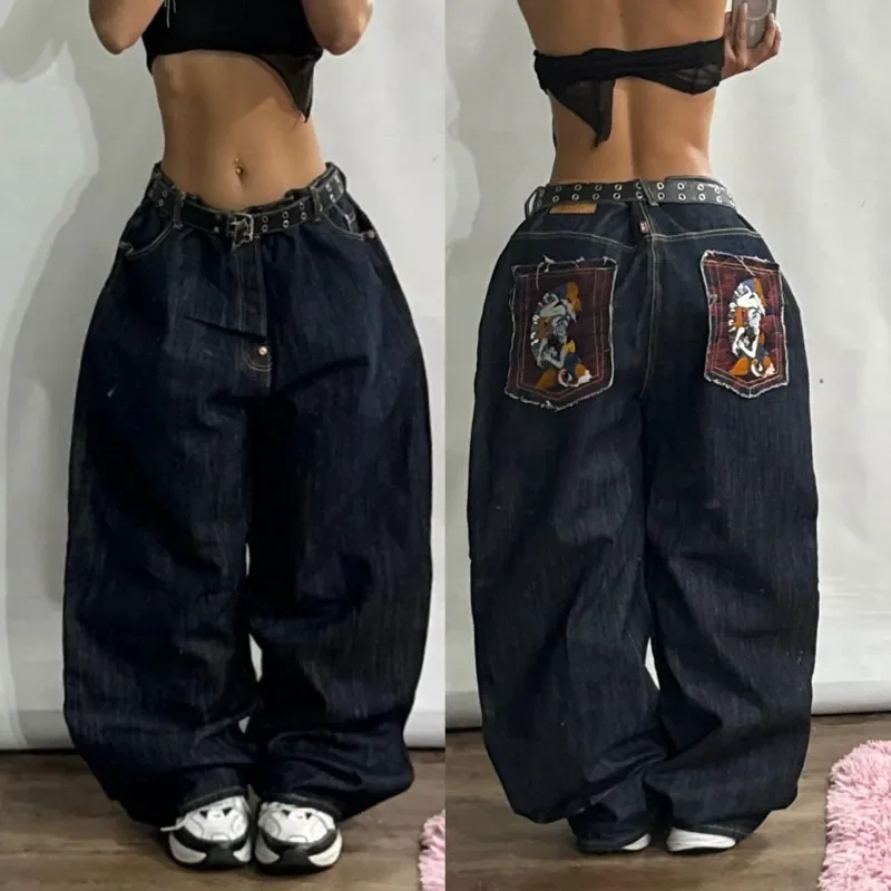 Street Wear Oversized Printed Loose Jeans Y2K Harajuku Hip-Hop Retro Pop Ear Goth High-Waisted Jodhpurs Wide-leg Pants Trousers 2