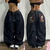 Street Wear Oversized Printed Loose Jeans Y2K Harajuku Hip-Hop Retro Pop Ear Goth High-Waisted Jodhpurs Wide-leg Pants Trousers 2