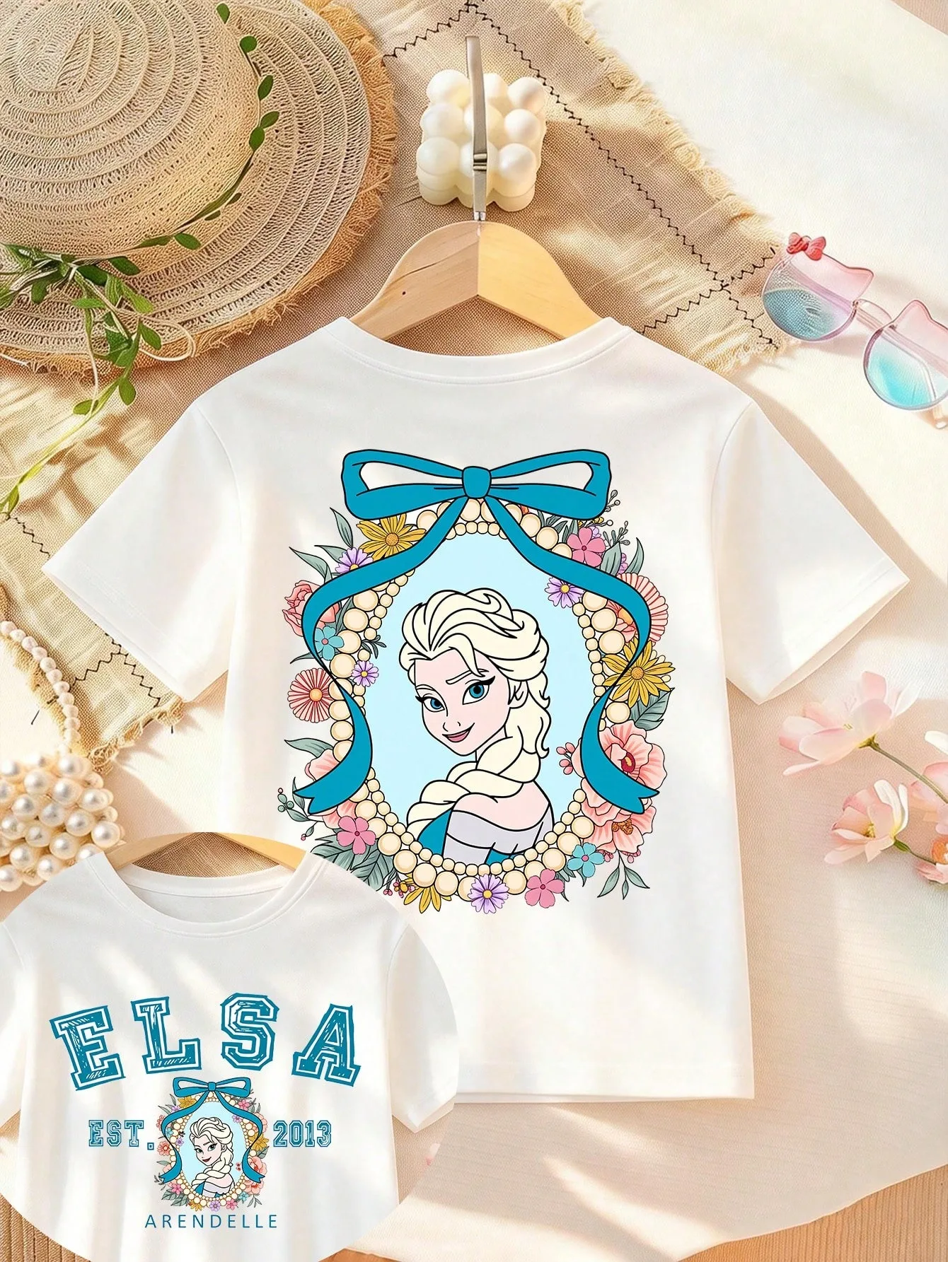 T-shirt Enfant Reine Elsa La Reine des Neiges Motif Floral