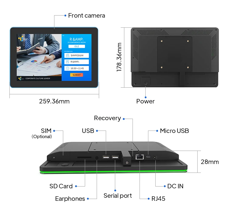 10.1 Inch Android  POE Tablet Wall Mount Touch Screen Display With LED Light for