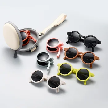 1set Foldable Kids Sunglasses Girls Boy Sun Glasses Round Street Beat Eyeglasses Cute Baby Shades Eyewears outdoor