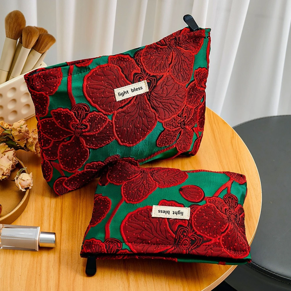 Red Flower Fashion Canvas Women Cosmetic Handbag Travel Organizer Toiletry Makeup Pouch Ladies Luxury Make Up Bag For Gift 2026