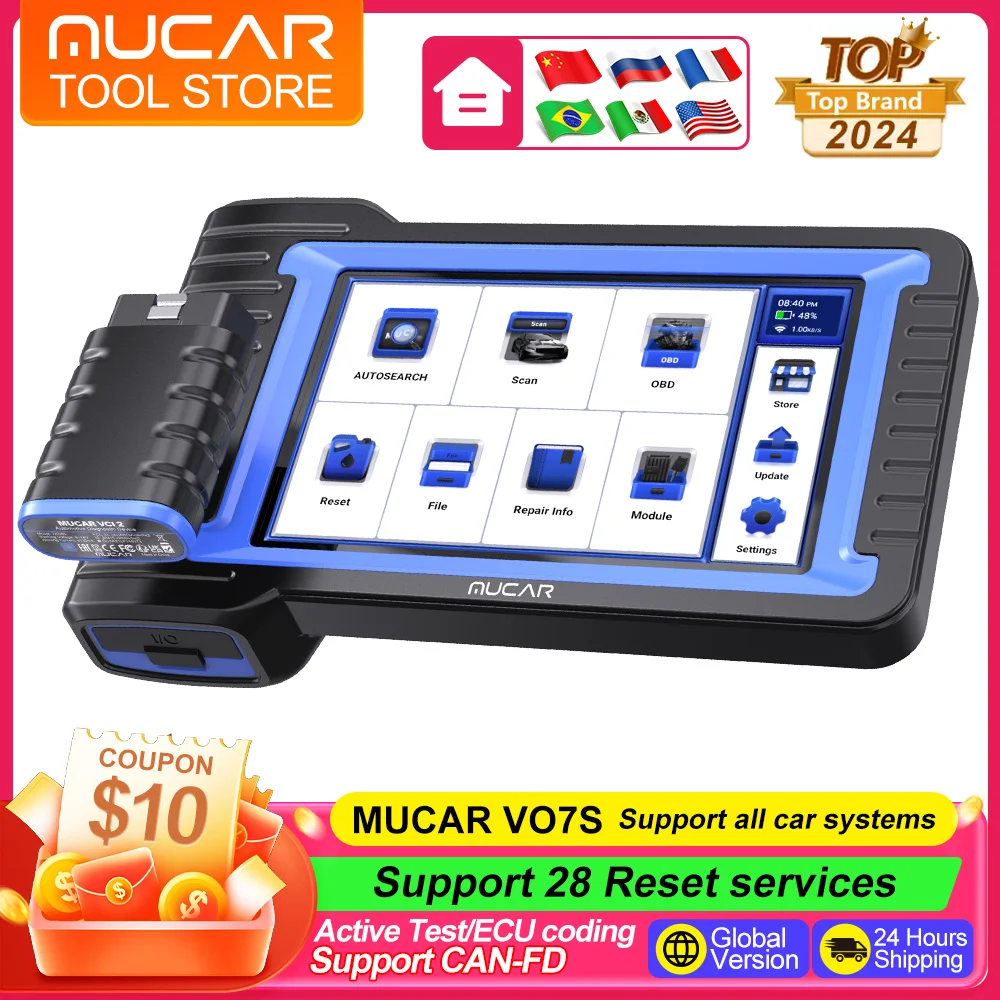 MUCAR VO7S CANFD OBD2 Scanner Active Test/ECU Coding Diagnostic Tools Full Systems 28 Resets Scanner Tools Car OBD2 Reader 2023
