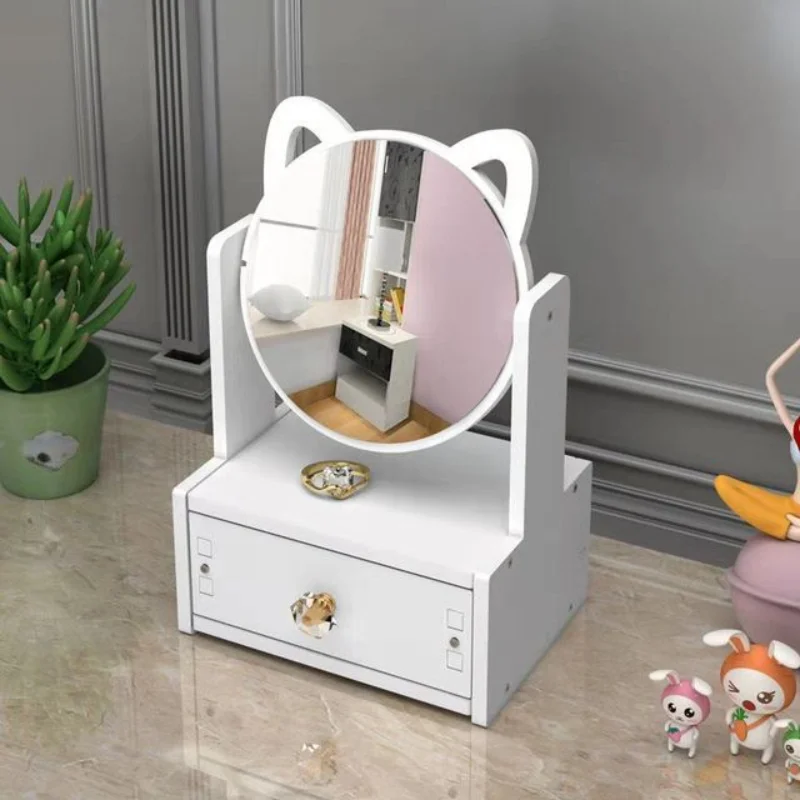 Makeup Mirror Rotate Makeup Mirror with Drawers Cosmetic Storage Box Dressing Table Jewelry Organizer Desktop Necklace Rack Rings Earring Case