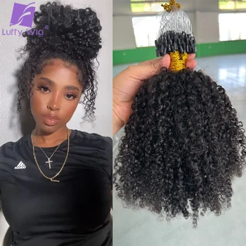 Double Drawn Afro Kinky Curly Micro Links Extensions Human Hair Brazilian Micro Loops Hair Extensions for Women Micro Rings Hair 1