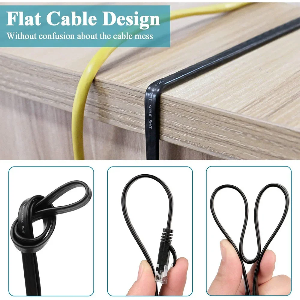 Flat CAT6 Ethernet Network Cable - Versatile Lengths & Colors Available