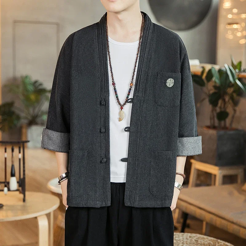Japanese Style Kimono Haori Samurai Robes Gown Chinese Hanfu Cardigan Jackets Fashion Retro Qipao Tops Denim Coats Casual Blouse hanfu jacket