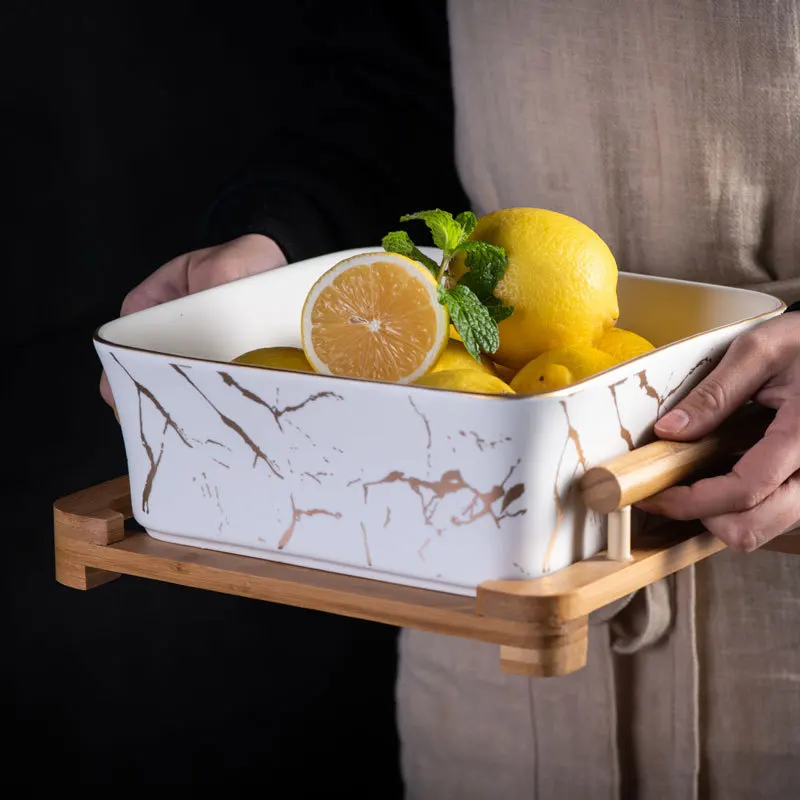 Household Square Fruit Salad Bowl Snack Fruit Plate Tableware Creative Ceramic Marbled Dessert Bowl Kitchen Restaurant Supplies