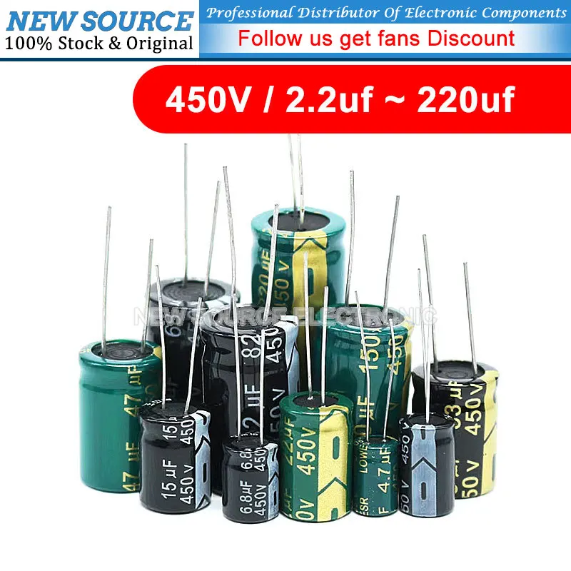 1-50PCS 450V DIP Aluminum Electrolytic Capacitor 2.2 4.7 6.8 10 UF 15 22UF 33UF 47UF 68UF 82 100UF 120 150UF 220UF NewSource 1pcs nichicon muse bp es 50v 0 47uf 1uf 2 2uf 3 3uf 4 7uf 10uf 22uf 33uf 47uf 100uf 220uf 330uf non polar hifi audio capacitor