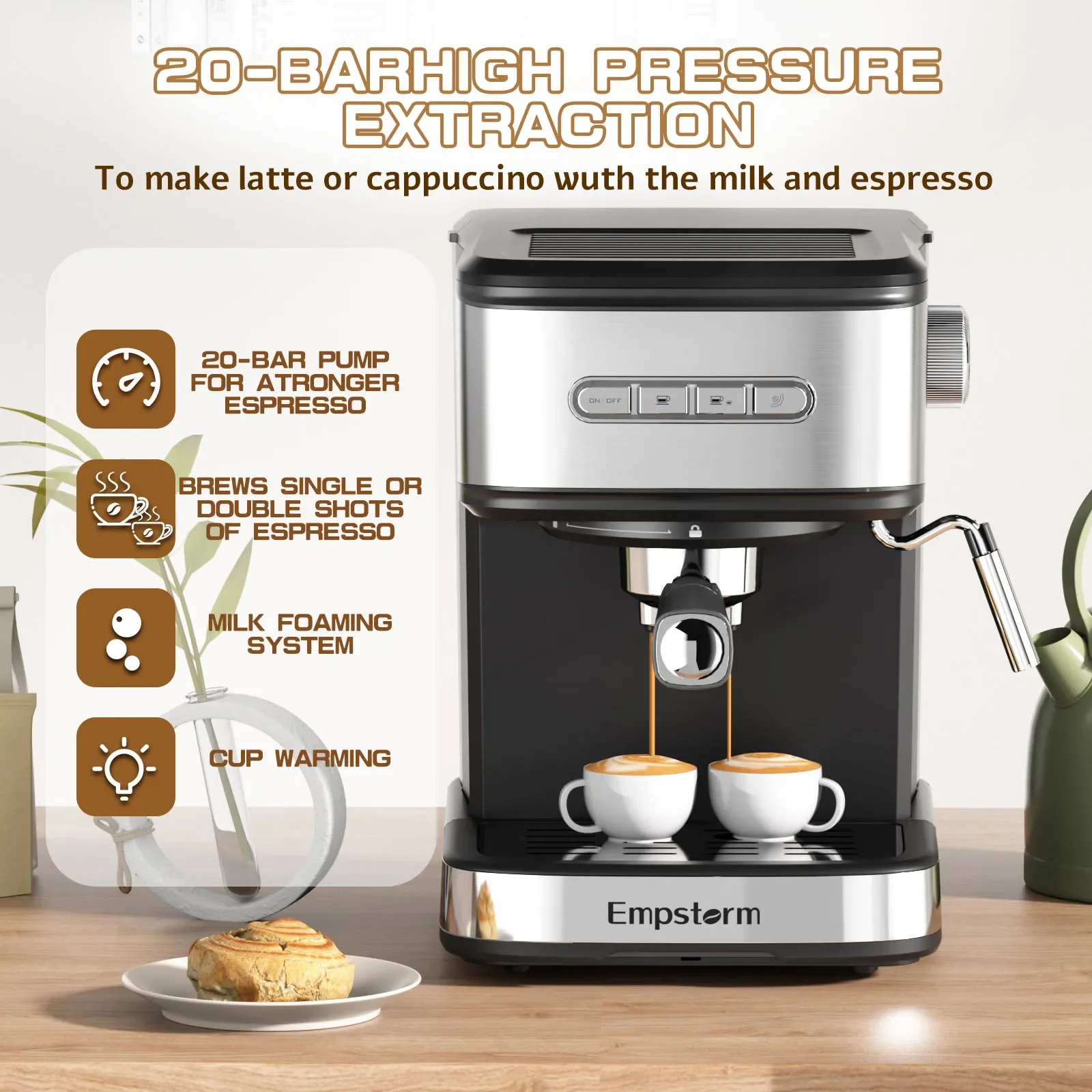 Empstorm Portable Manual Cappuccino Maker Electric 20bar Semi Automatic Espresso Capsule Coffee Machine for Retail and Wholesale 2