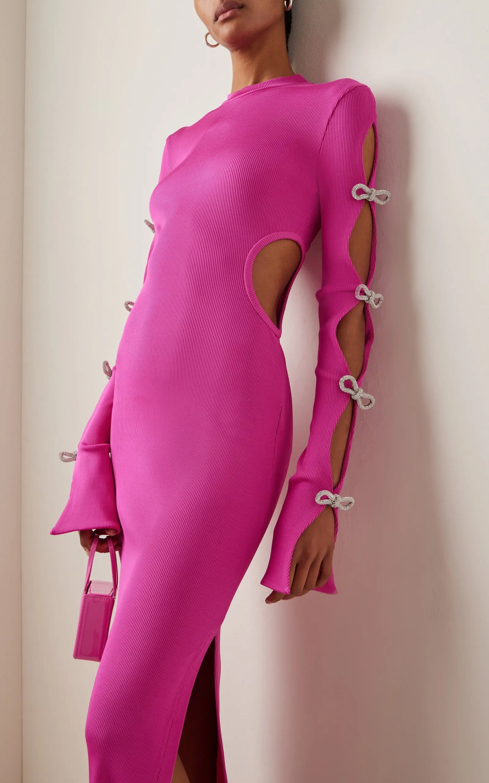 

2023 Осенняя розовая Красная Вязаная одежда с вырезами и блестящими бриллиантами; Модная женская вечерние на День рождения; Vestido; Клубная одежда для вечеринок