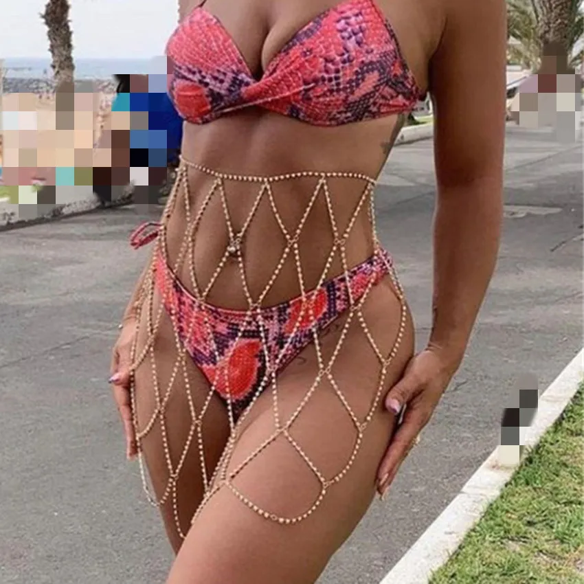 

Fashion luxury shiny Crystal Rhinestone fishing net waist chain female sexy crystal body chain waist chain skirt accessories