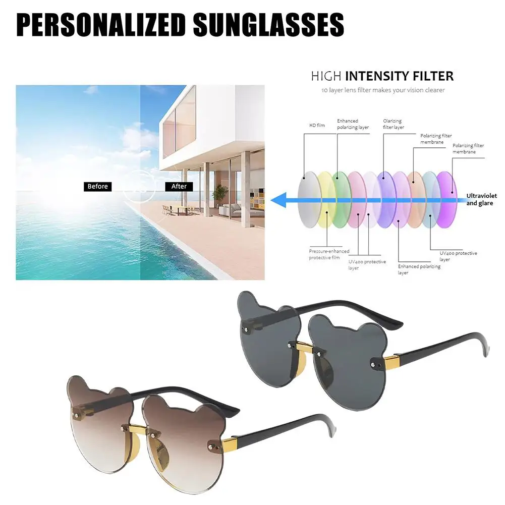 Sunglasses For Kids Cute Shape Headband Set Gradient Frameless Cartoon Frame Suitable For Children 1 And 2 Years Old