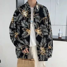 

M-5XL Flower Shirt Men Fashion Print Casual Shirt Men Japanese Streetwear Long Sleeve Shirts Mens Hawaiian Shirt Large Size