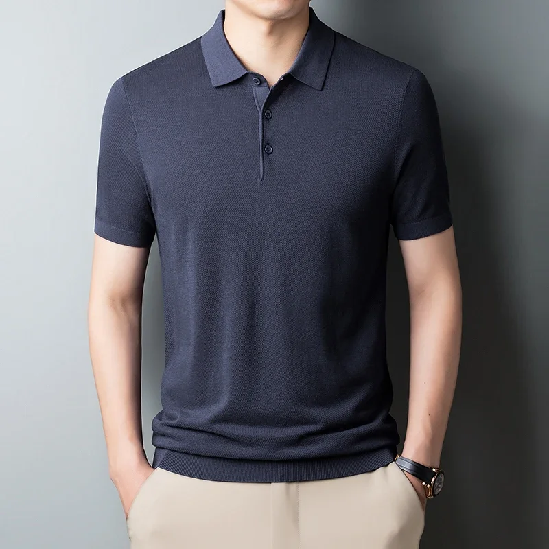 하이 브랜드 뽕나무 실크 니트 폴로, 리오셀 티 탑, 턴다운 칼라 셔츠, 코튼 뜨게 셔츠, 2024 용수철 및 여름