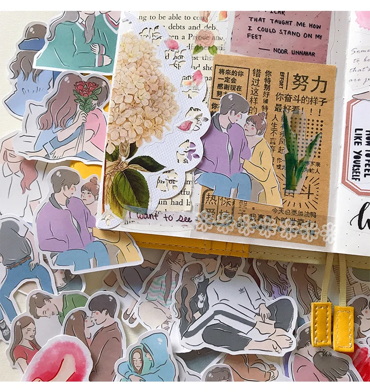 Stickers 42pcs Cute Couple Stickers Hand-painted Characters Boys and Girls Love Album Diy Decoration Diary Computer Mobile Phone