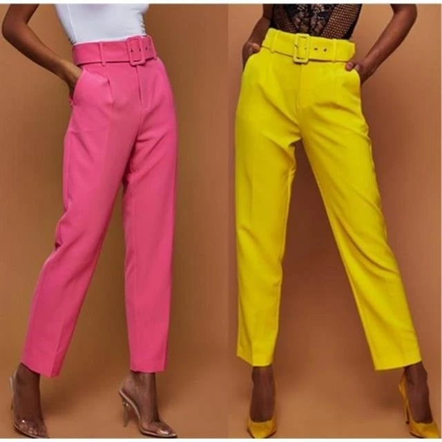  Pants for Women - Solid High Waist Carrot Pants (Color