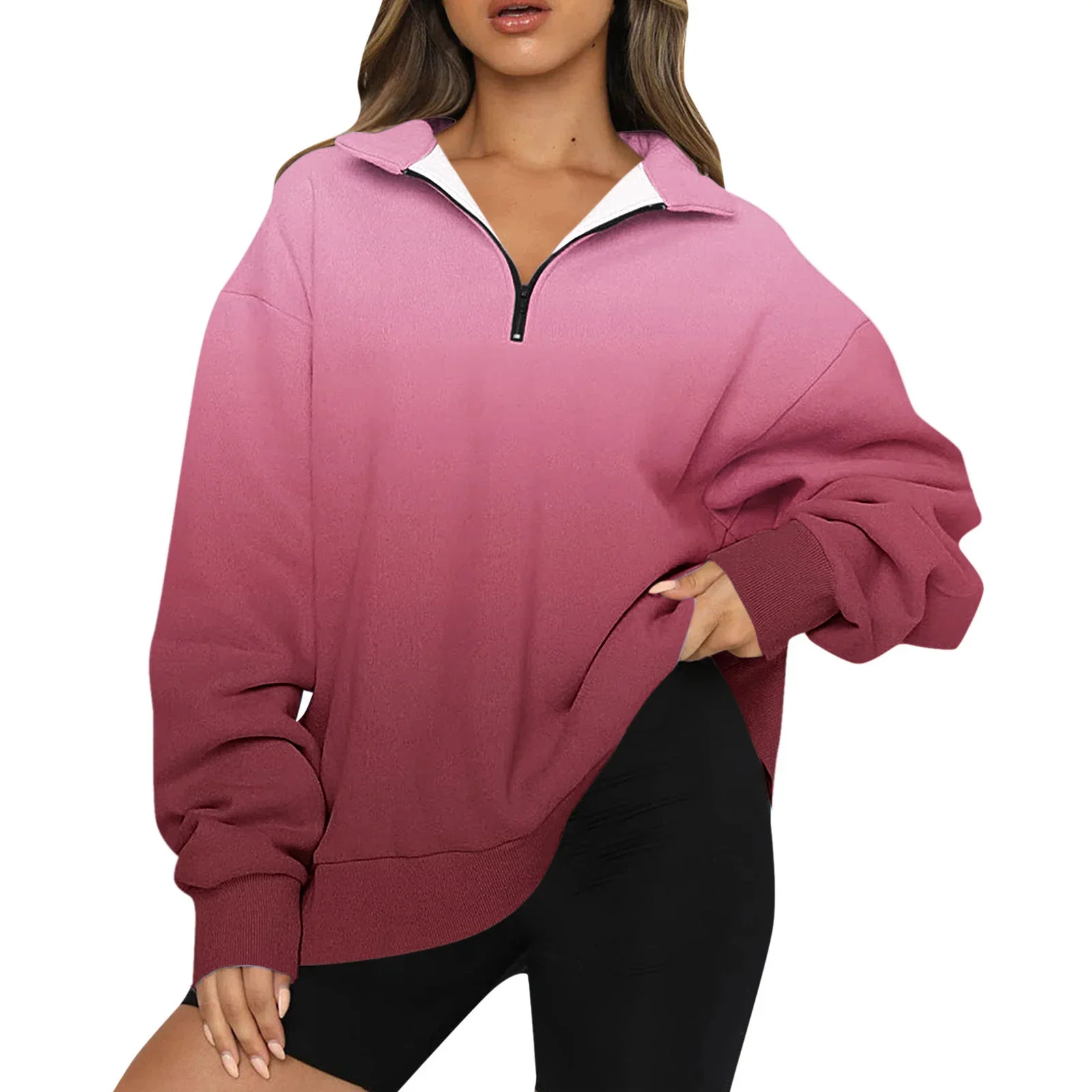 

Full Zip Hoodie Women Color Pullover Womens Oversized Half Zip Pullover Long Sleeve BlingBling Gradient Athletic Half Zip Women