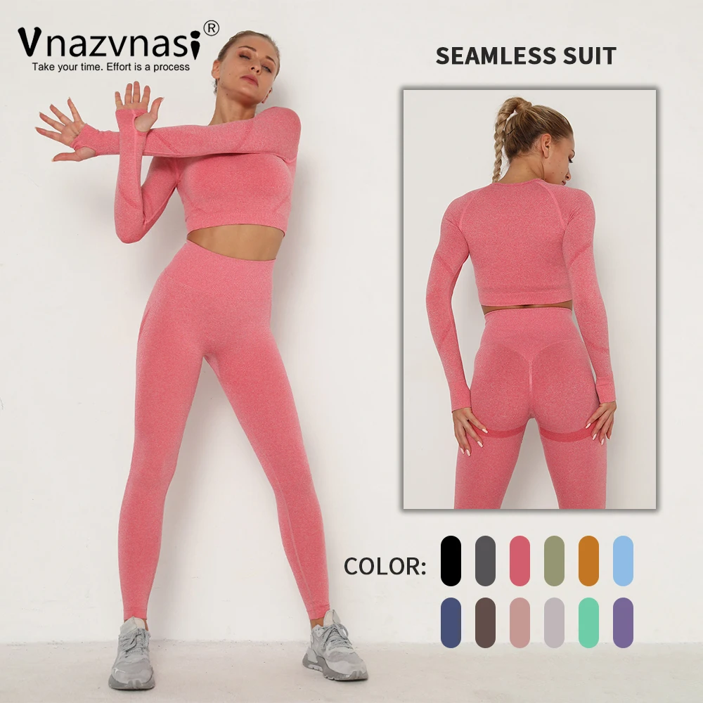 

Vanzvansi Seamless Fitness Suit Yoga Kit Sports Clothing for Women Push up Tights Workout Clothes Sportswear Gym Outfit 2 pcs