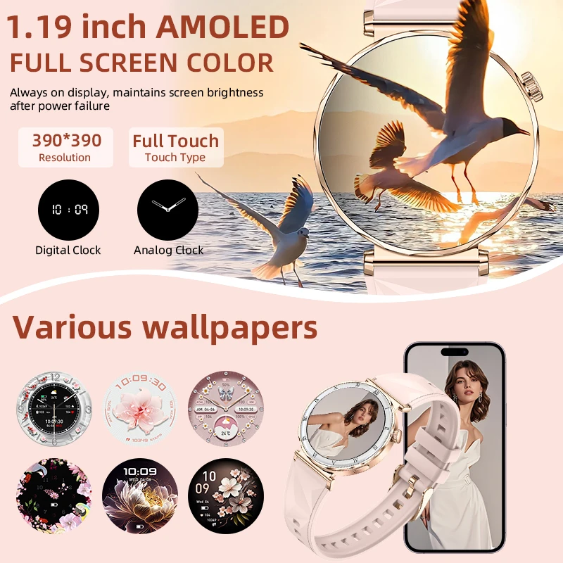 LIGE 1.19"AMOLED Smart Watch Women Bluetooth Call Smart Watches Laides Waterproof Heart Rate Monitor Bracelet Smartwatch Mujer