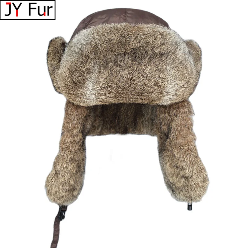 New Russia Winter Real Fur Hat Uomo Outdoor Antivento Super Warm Real Rabbit Fur Bomber Hats Natural Soft Natural Rabbit Fur Caps