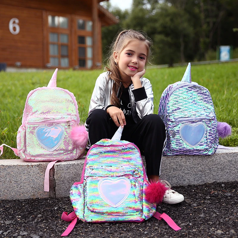 Mochila con lentejuelas de unicornio para niños, mochila para niñas, Escuela Primaria|Mochilas - AliExpress